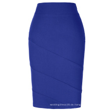 Kate Kasin Occident Frauen OL High Stretchy Hüften-Wrapped Blau Bleistift Skirt KK000269-4